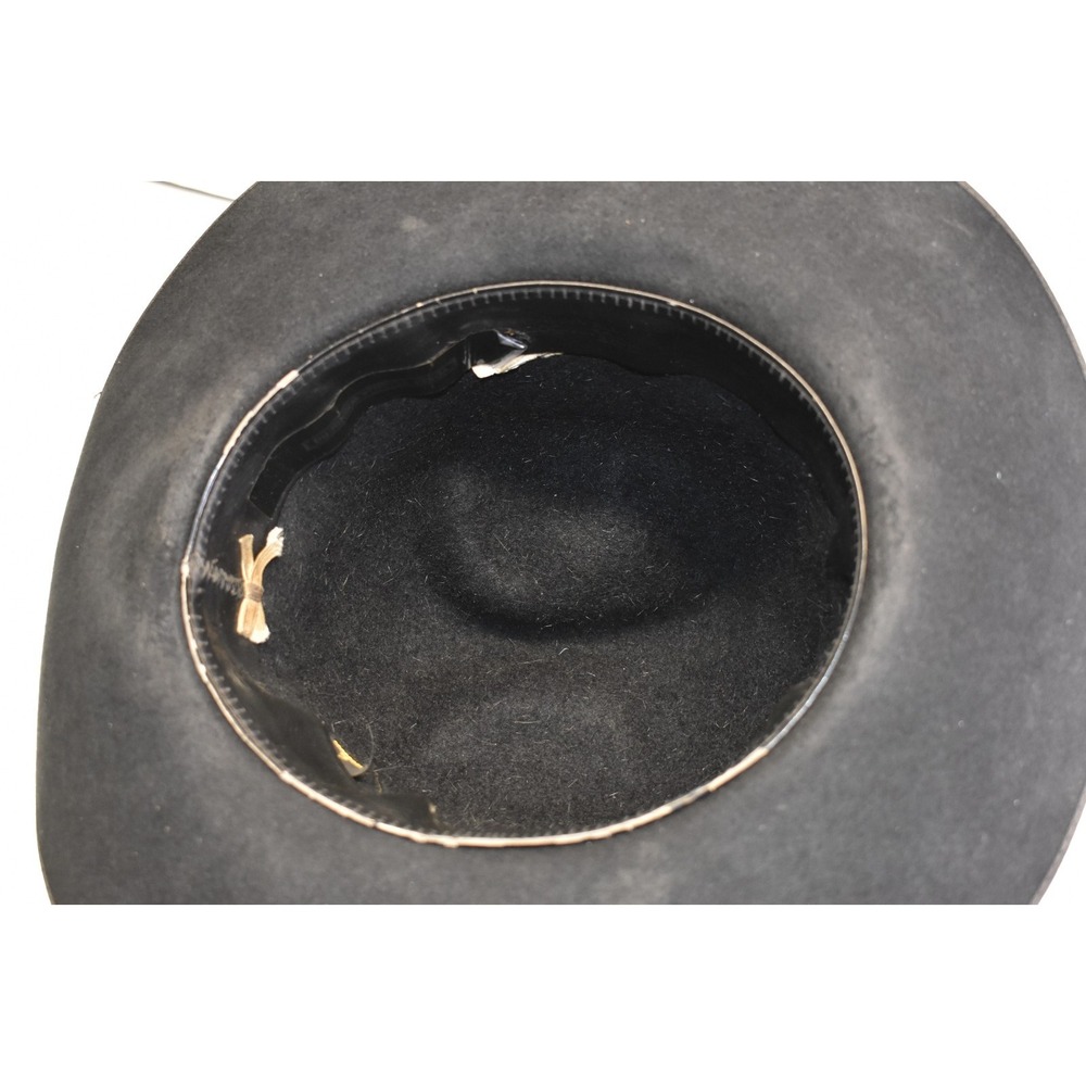 Borsalino Borsa 318B Felt Fedora Hat Black Mens Size 7 Wide Brim Ribbon Band - Picture 4 of 6